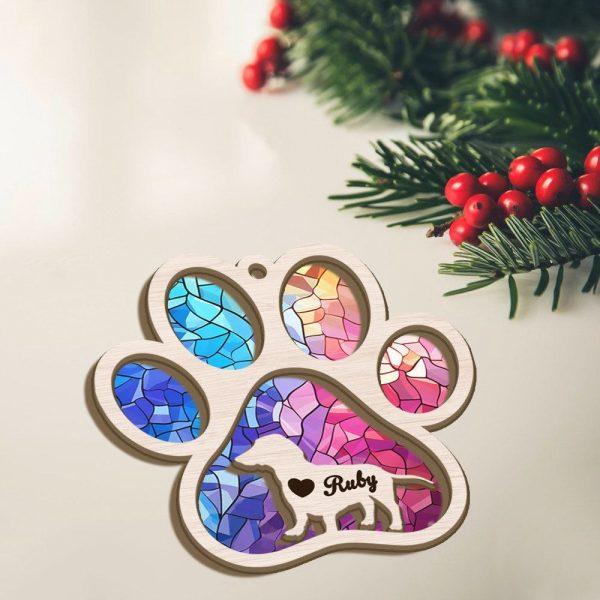 Personalized Dachshund Paw Rianbow Christmas Suncatcher Ornament  – Custom Christmas Ornaments Gift For Dog Lover