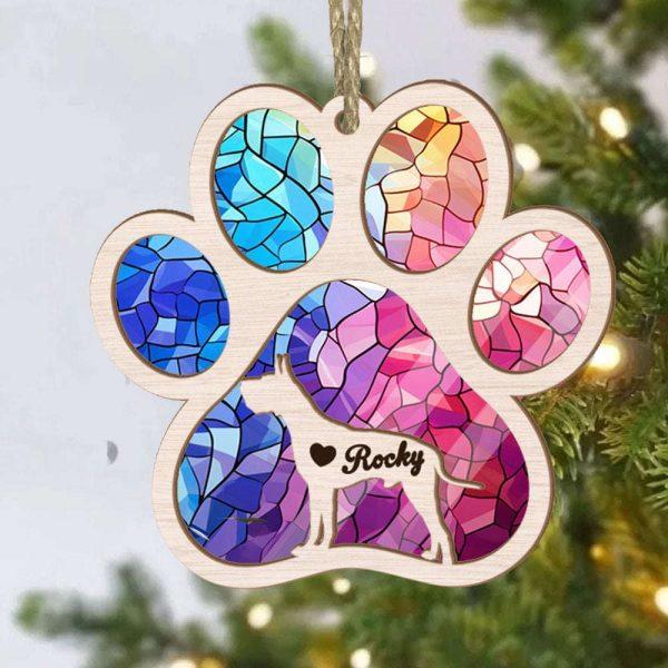 Personalized Great Dane Paw Rianbow Christmas Suncatcher Ornament – Custom Christmas Ornaments Gift For Dog Lover