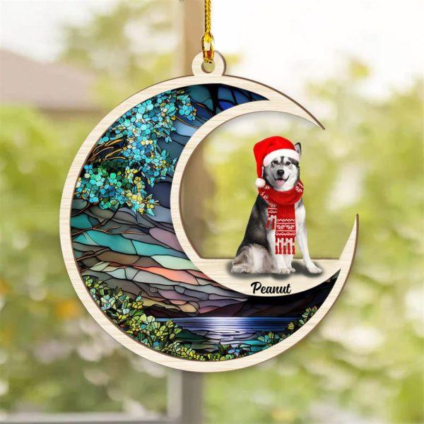 Personalized Husky Sit On The Moon Suncatcher Ornament – Christmas Ornaments Personalized Gift For Dog Lover