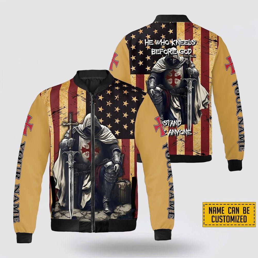 Personalized Name Knight Templar He Who Kneels Before God Bomber Jacket – Gifts For Jesus Lovers