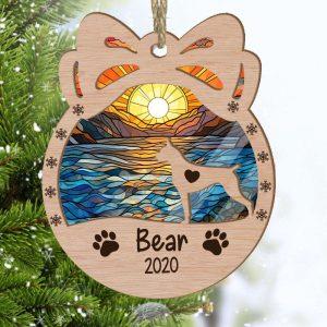 Personalized Orna Bow Boxer Cropped Ears Christmas Suncatcher Ornament 1