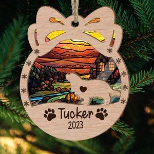 Personalized Orna Bow Cavalier King Charles Christmas Suncatcher Ornament 1