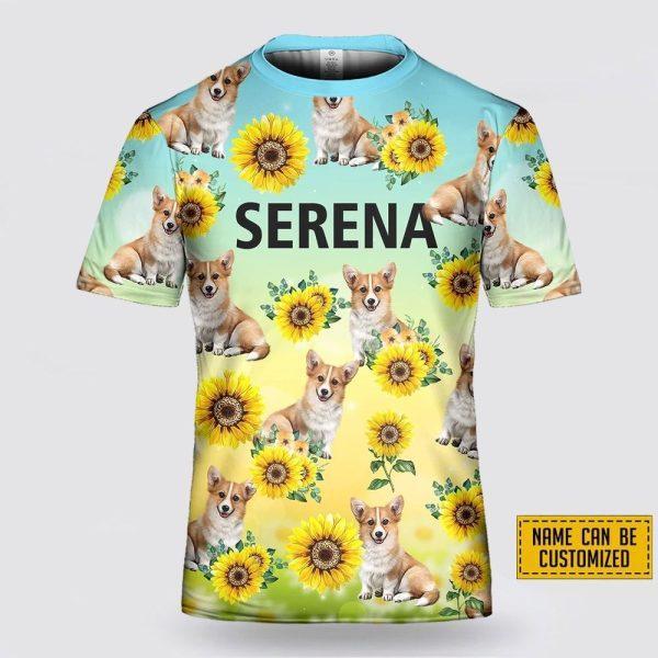 Personalized Pembroke Welsh Corgi Dog Sunflower Pattern All Over Print 3D T-Shirt – Gifts For Pet Lovers