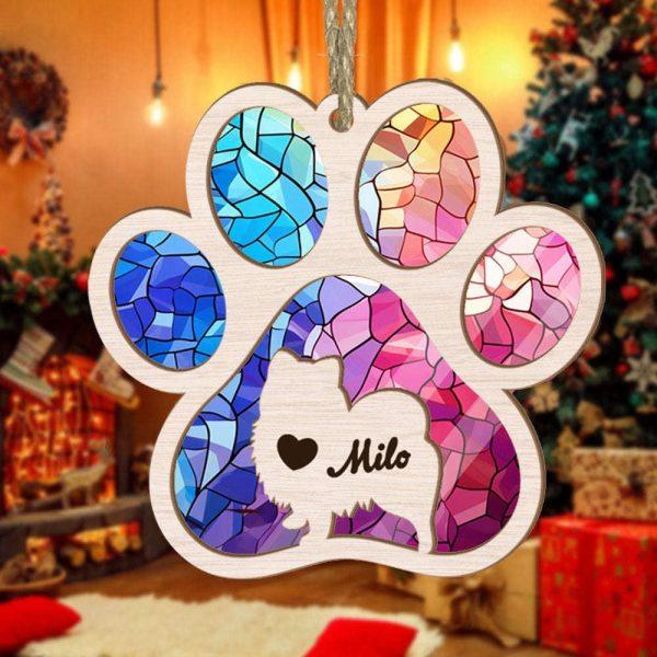Personalized Pomeranians Paw Rianbow Christmas Suncatcher Ornament – Custom Christmas Ornaments Gift For Dog Lover