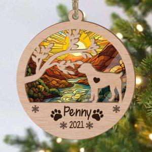 Personalized Rottweiler Circle Branch Tree Christmas Suncatcher Ornament 1