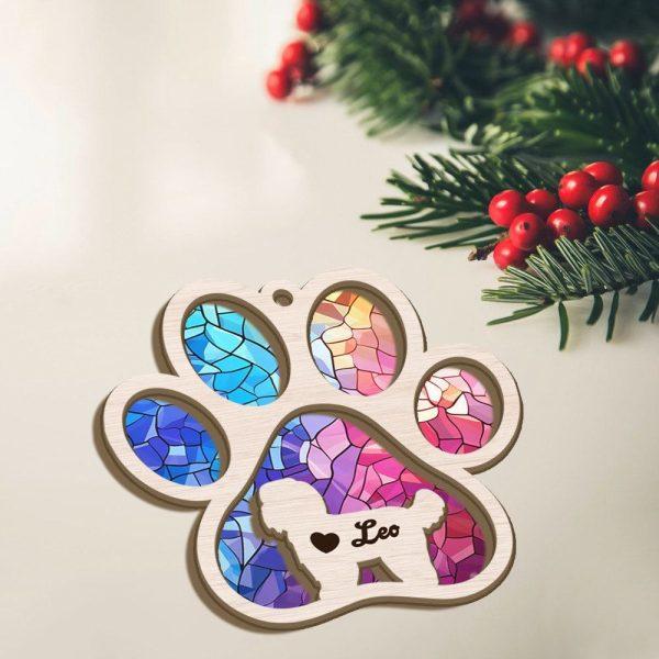 Personalized Shih Tzu Paw Rianbow Christmas Suncatcher Ornament – Custom Christmas Ornaments Gift For Dog Lover