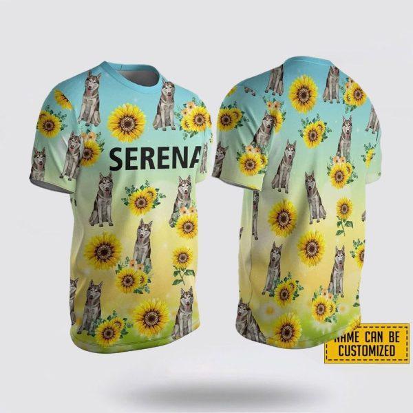 Personalized SiberianHusky Dog Sunflower Pattern All Over Print 3D T-Shirt – Gifts For Pet Lovers