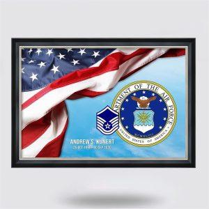 Personalized US Air Force Rustic American Flag Department Of The Air Force Framed Canvas Wall Art – Gift For Military Personnel