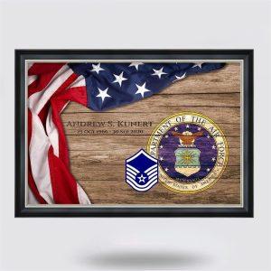 Personalized US Air Force Rustic American Flag MCMXLVII US Air Force Framed Canvas Wall Art – Gift For Military Personnel