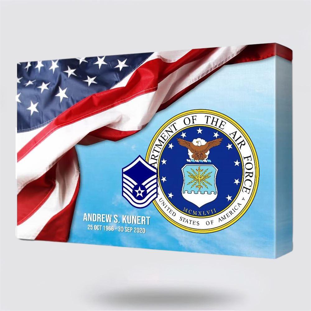 Personalized US Air Force Rustic American Flag MCMXLVII United States Air Force Canvas Wall Art – Gift For Military Personnel