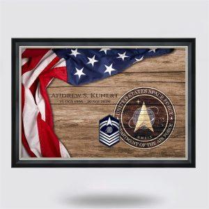 Personalized US Air Force Rustic American Flag MMXIX  US Space Force Framed Canvas Wall Art – Gift For Military Personnel