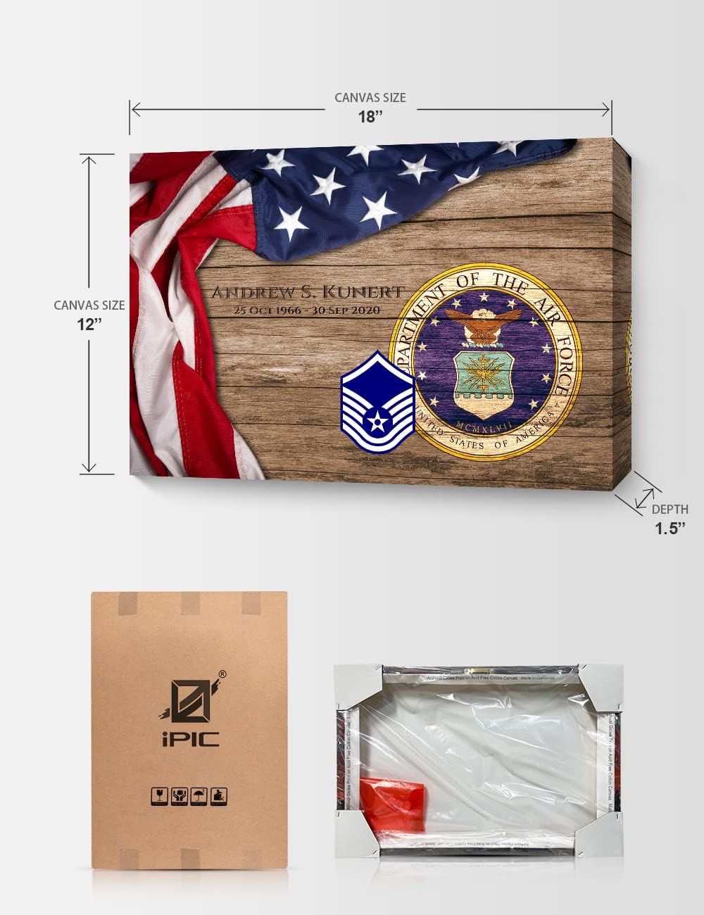 Personalized US Air Force Rustic American Flag Prints MCMXLVII Department Of The Air Force Canvas Wall Art – Gift For Military Personnel