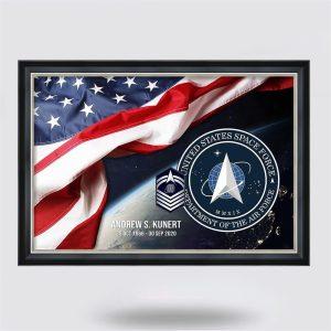 Personalized US Air Force Rustic American Flag Prints MMXIX. US Space Force Framed Canvas Wall Art – Gift For Military Personnel