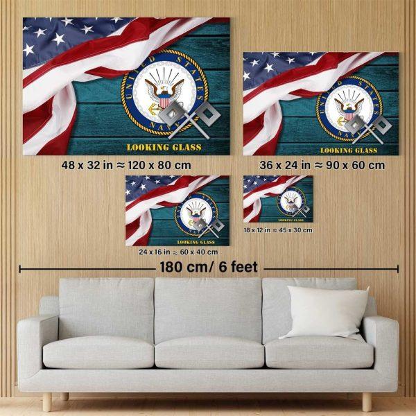 Personalized US Navy Canvas Print Of Service American Flag Independence Day Navy Canvas Wall Art – Gift For Military Personnel