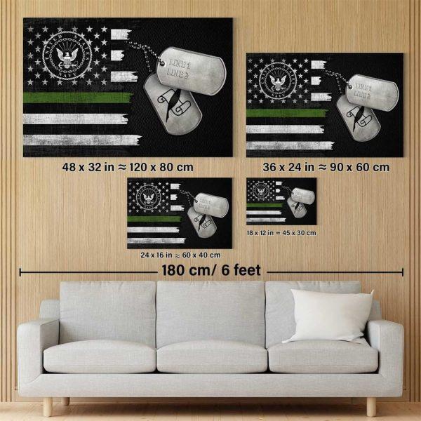 Personalized US Navy Canvas Print With Black American Flag And Veteran 4th of July US Navy Canvas Wall Art – Gift For Military Personnel