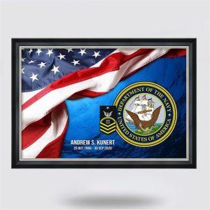 Personalized US Navy Rustic American Flag Department Of The Navy Framed Canvas Wall Art – Gift For Military Personnel