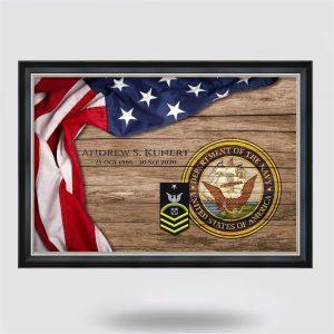 Personalized US Navy Rustic American Flag Department Of The United States Navy Framed Canvas Wall Art – Gift For Military Personnel