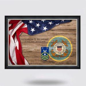 Personalized US Navy Rustic American Flag Semper Paratus 1790 United States Coast Guard Framed Canvas Wall Art – Gift For Military Personnel
