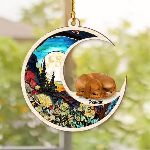 Personalized Vizsla Sit On The Moon Suncatcher Ornament – Christmas Ornaments Personalized Gift For Dog Lover