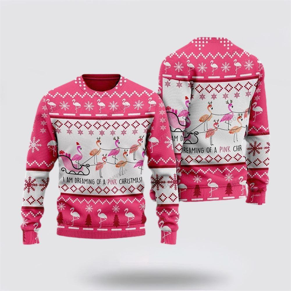 Pink Christmas Flamingo Santan Ugly Christmas Sweater – Sweater Gifts For Pet Lover