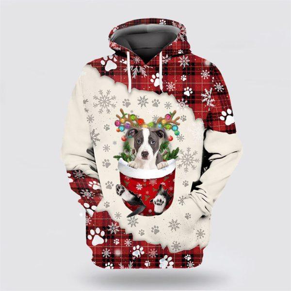 Pitbull In Snow Pocket Merry Christmas All Over Print 3D Hoodie – Dog Lover Christmas Hoodie