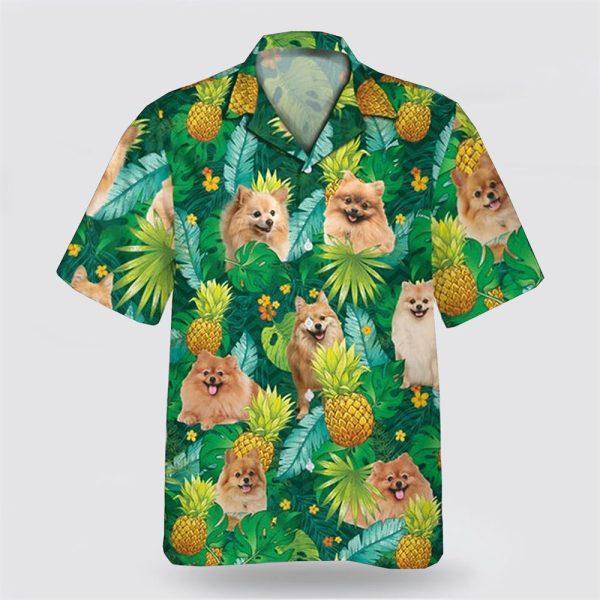 Pomeranian Dog Leaves Green Tropic Pattern Hawaiian Shirt – Gift For Dog Lover