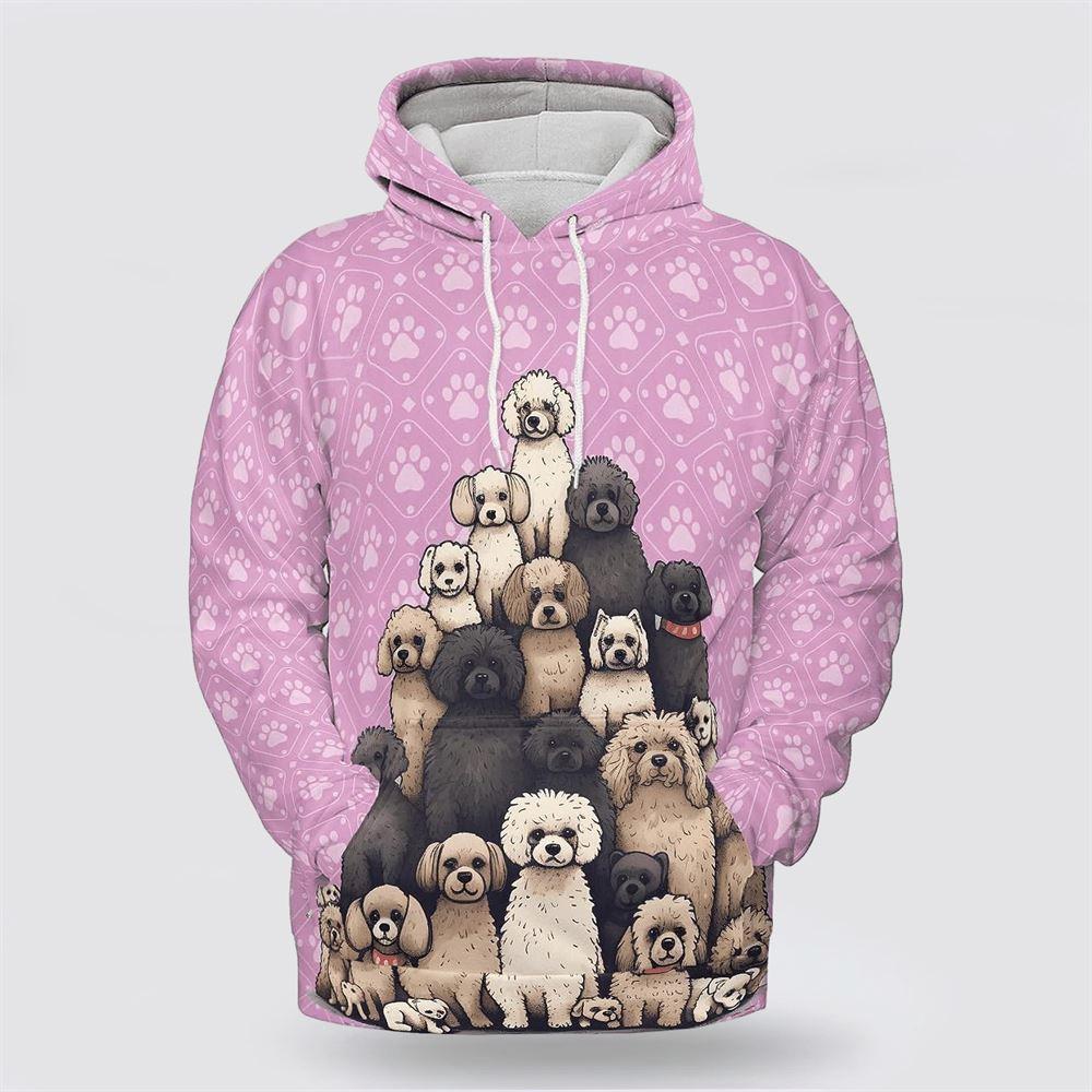 Poodle Dog On The Pink Background All Over Print Hoodie Shirt – Gift For Dog Lover Poodle Dog On The Pink Background All Over Print Hoodie Shirt – Gift For Dog Lover