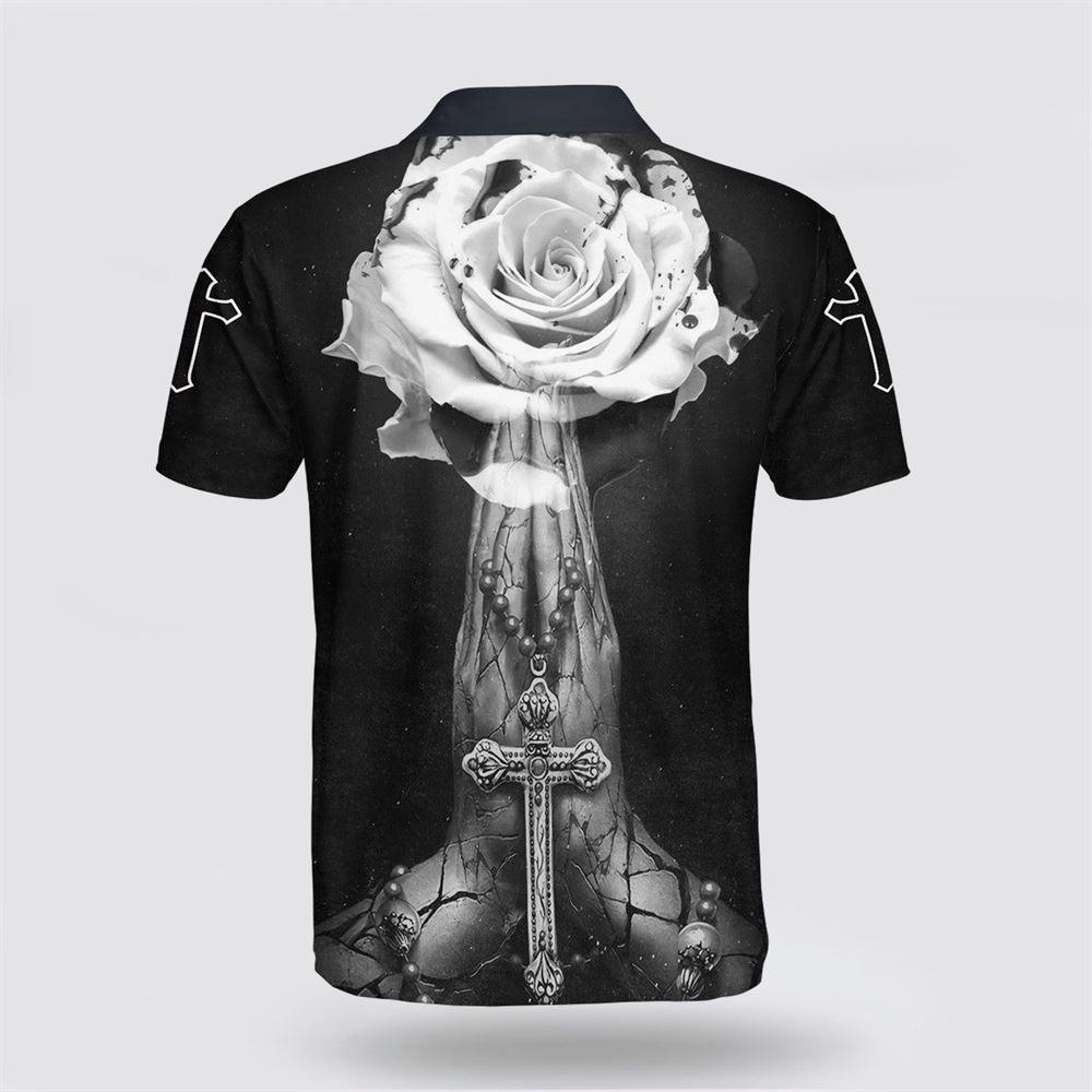 Praying Hands With Cross And Rose Fower Polo Shirt – Gifts For Christian Families