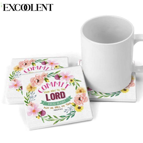 Psalm 375 Commit Your Way To The Lord Stone Coasters – Coasters Gifts For Christian