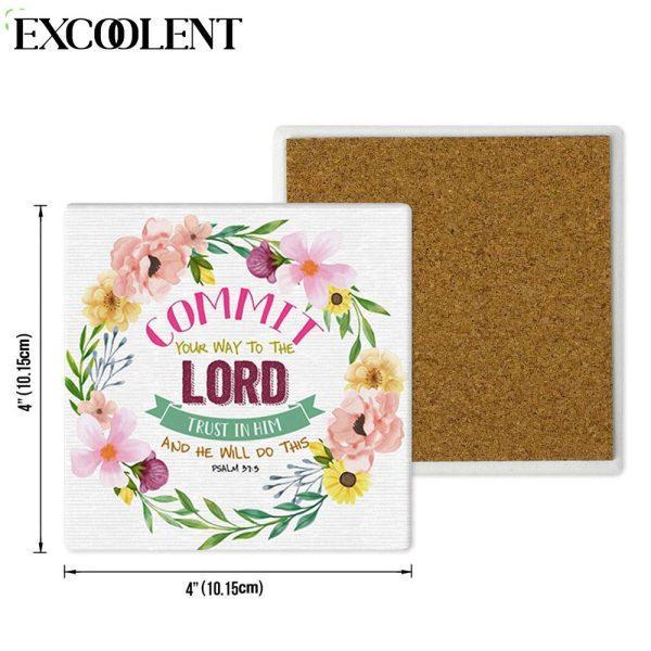 Psalm 375 Commit Your Way To The Lord Stone Coasters – Coasters Gifts For Christian