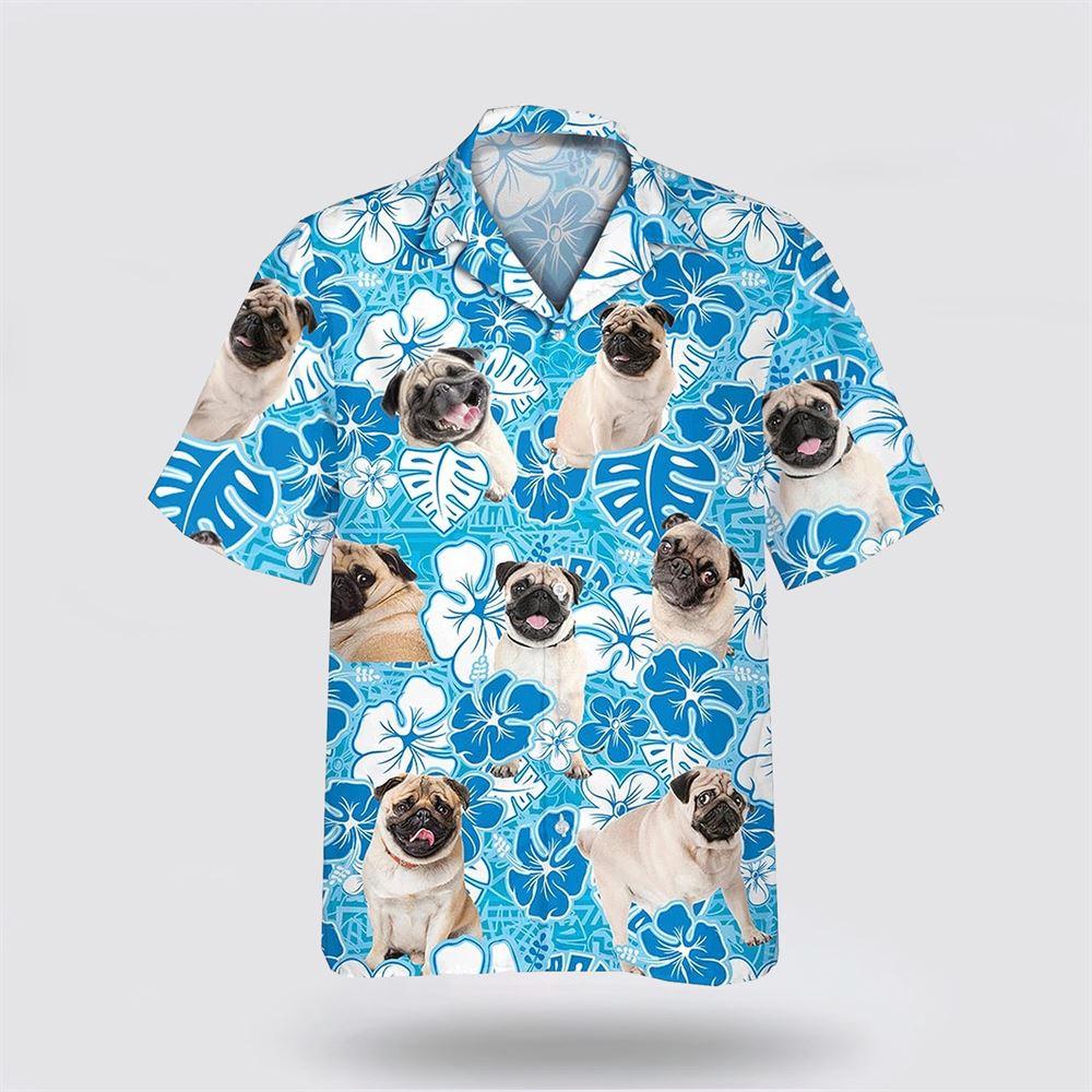 Pug Dog On Blue Flower Background Hawaiin Shirt – Gift For Pet Lover Pug Dog On Blue Flower Background Hawaiin Shirt – Gift For Pet Lover