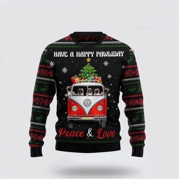 Pug Dogs Carrying Gift Christmas On The Red Car Ugly Christmas Sweater – Dog Lover Christmas Sweater