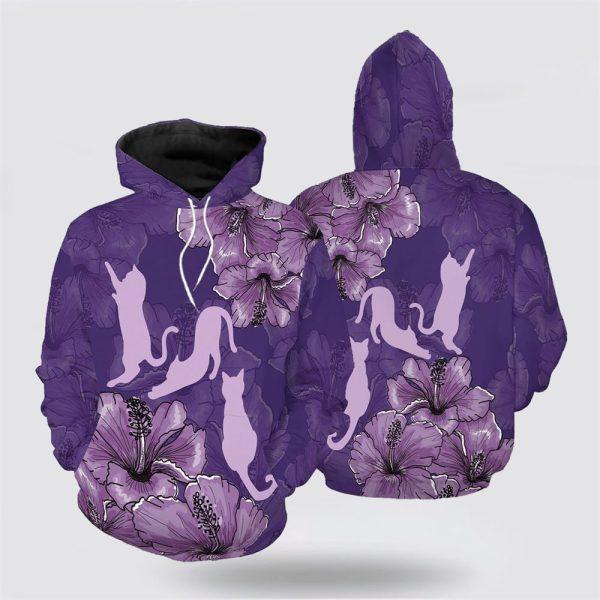Purple Hibiscus Cat Christmas All Over Print Hoodie – Cat Lover Christmas Hoodie