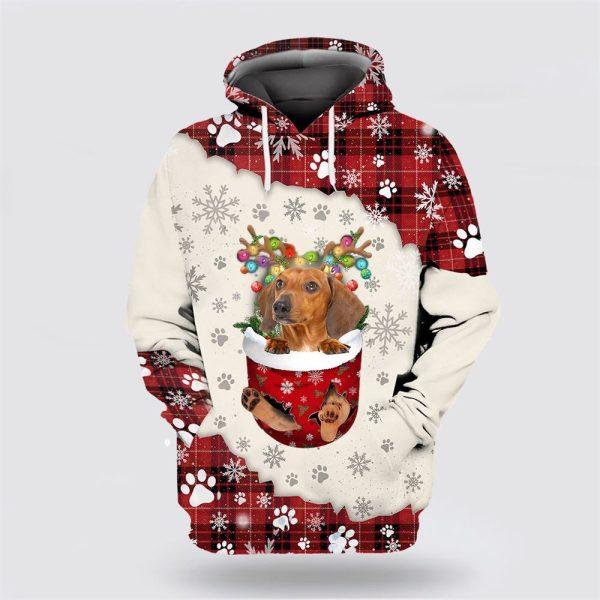 Red Dachshund In Snow Pocket Merry Christmas All Over Print 3D Hoodie – Dog Lover Christmas Hoodie