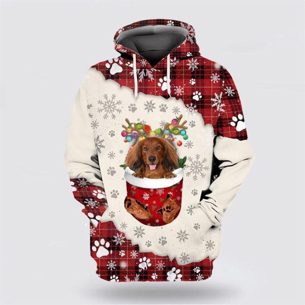 Red Long HaiRed Dachshund In Snow Pocket Merry Christmas All Over Print 3D Hoodie – Dog Lover Christmas Hoodie