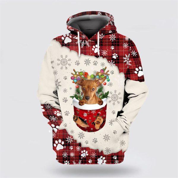 Red Miniature Pinscher In Snow Pocket Merry Christmas All Over Print 3D Hoodie – Dog Lover Christmas Hoodie