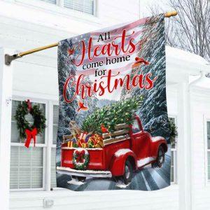 Red Truck American Flag All Hearts Come Home For Christmas Flag 1