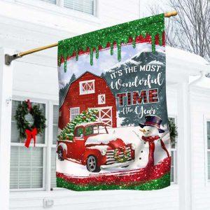 Red Truck Christmas Flag It's The Most Wonderful Time Of The Year Flag 1