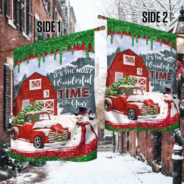 Red Truck Christmas Flag It’s The Most Wonderful Time Of The Year Flag – Christmas Flag Outdoor Decoration