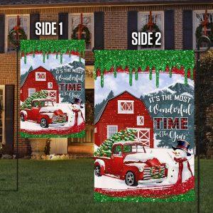 Red Truck Christmas Flag It's The Most Wonderful Time Of The Year Flag 4