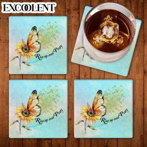 Rise Up And Pray Butterfly Sunflower Stone Coasters Coasters Gifts For Christian 1 wpokud.jpg