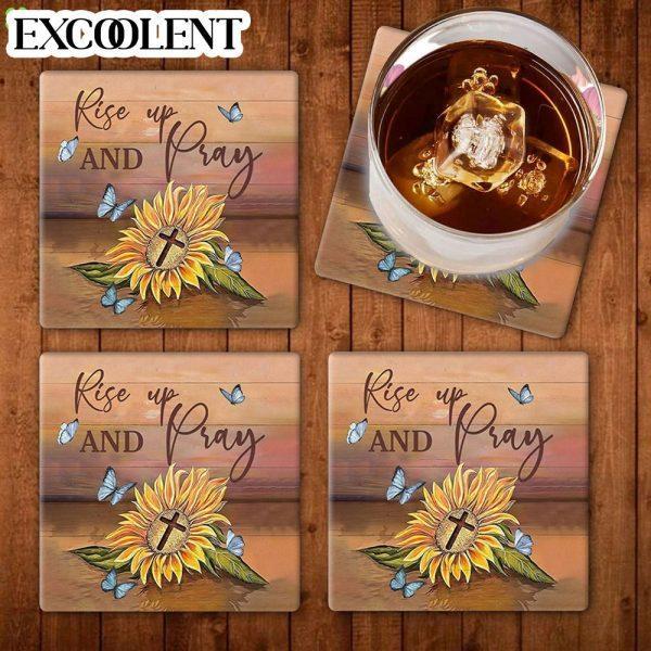 Rise Up And Pray Sunflower Cross Stone Coasters – Coasters Gifts For Christian