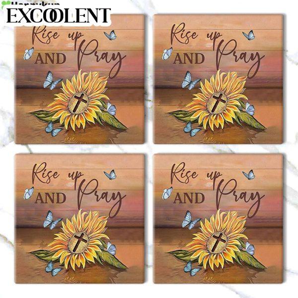 Rise Up And Pray Sunflower Cross Stone Coasters – Coasters Gifts For Christian