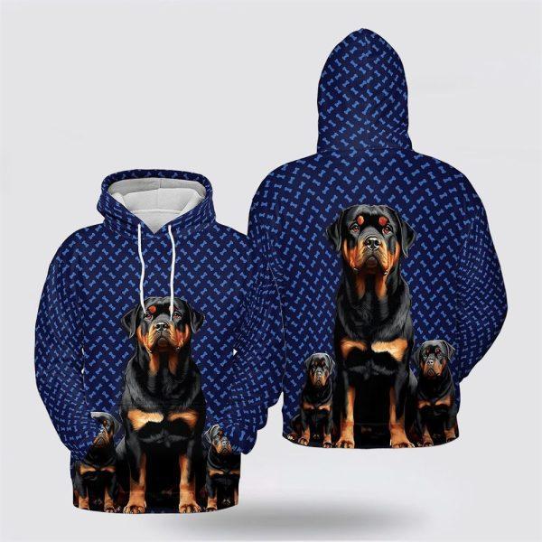 Rottweiler Dog On The Blue background All Over Print Hoodie Shirt – Gift For Dog Lover