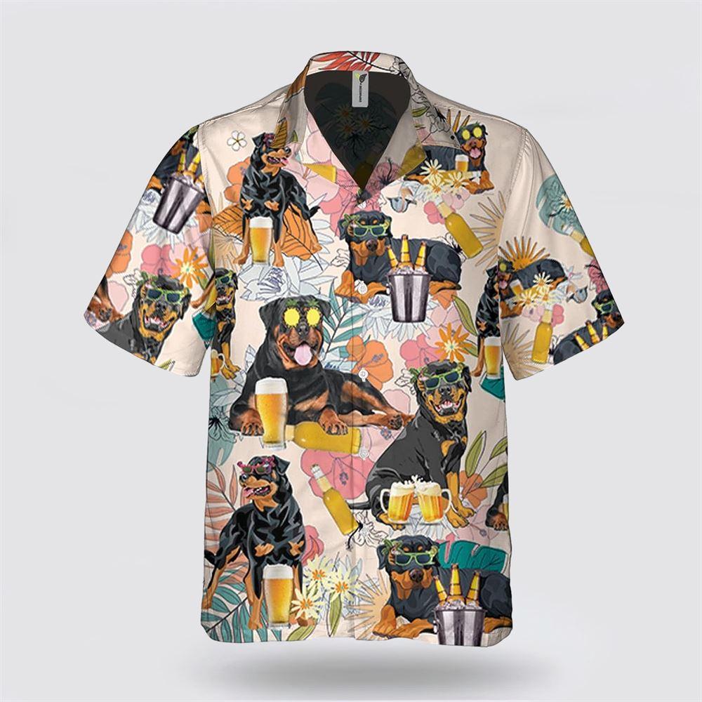 Rottweiler Dog With Yellow Beer Tropic Pattern Hawaiian Shirt – Gift For Dog Lover