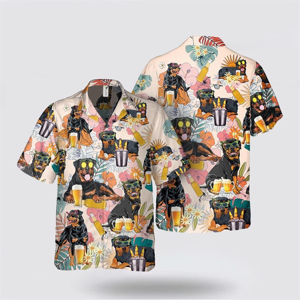 Rottweiler Dog With Yellow Beer Tropic Pattern Hawaiian Shirt – Gift For Dog Lover