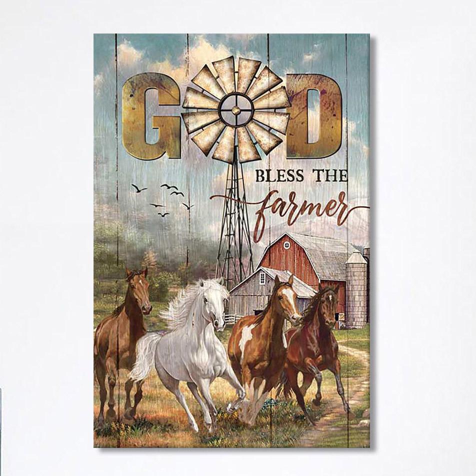 Running Horses God Bless The Farmer Canvas Print- Christian Wall Art Canvas Home Decor