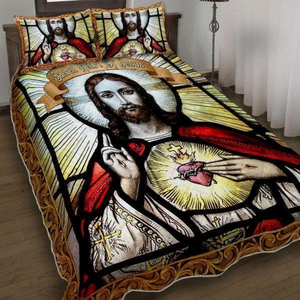 Sacred Heart Of Jesus Christian Quilt Bedding Set – Christian Gift For Believers