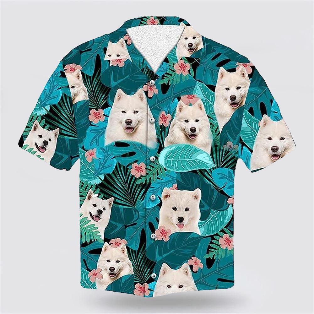Samoy Dog On The Green Tropic Background Hawaiian Shirt – Pet Lover Hawaiian Shirts