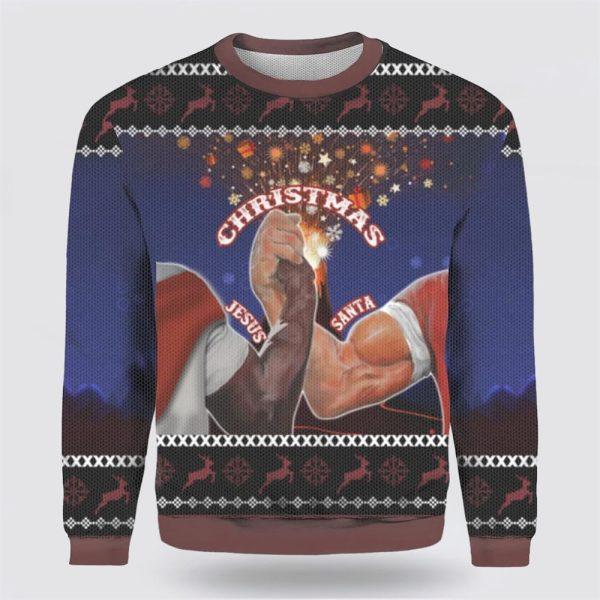 Santa And Jesus Ugly Christmas Sweater – Christmas Gifts For Christian